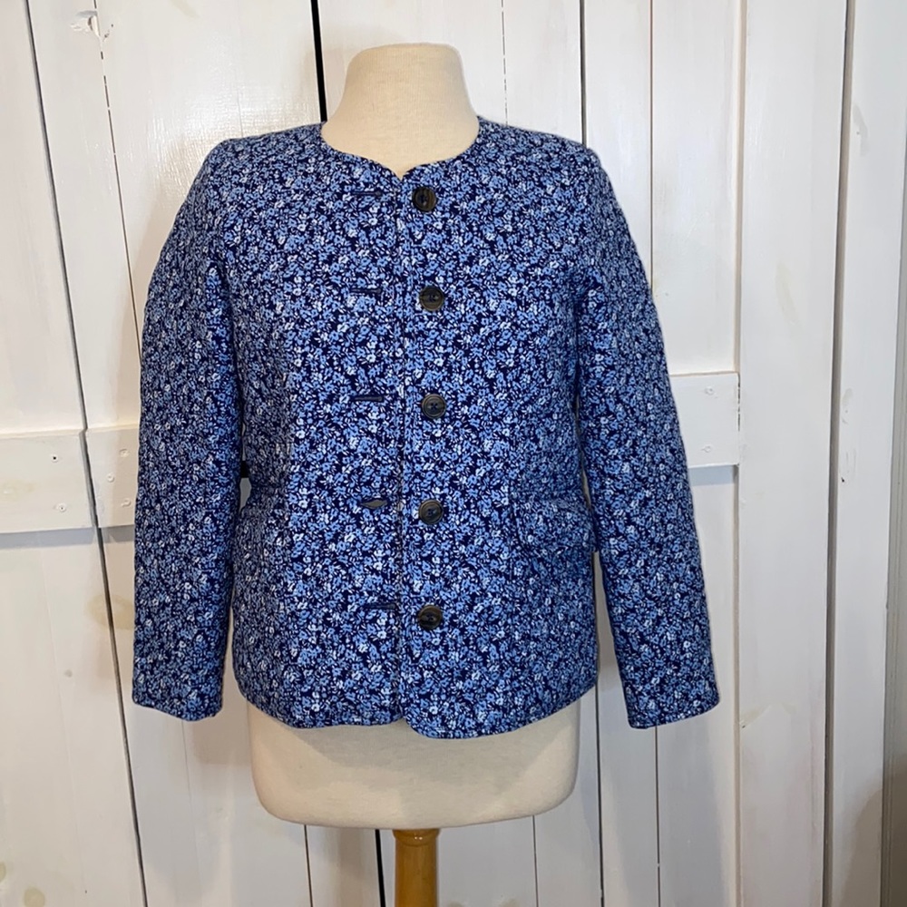 NWT J Crew Factory Blue Floral Quilted Jacket
